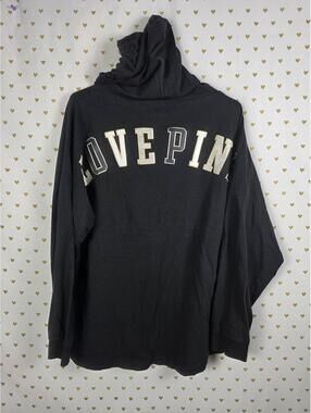 Victorias Secret PINK Large Black Bling Glitter Logo Pullover Hoodie Shirt